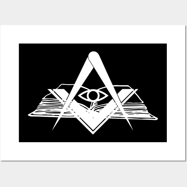 Masonic compasses with book and all-seeing eye white design Wall Art by Arpi Design Studio